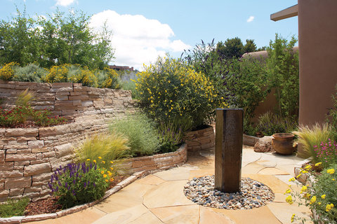 landscaping butterfly stone grass fountain canyon garden friendly low water lawn gardens thomas story sunset patio