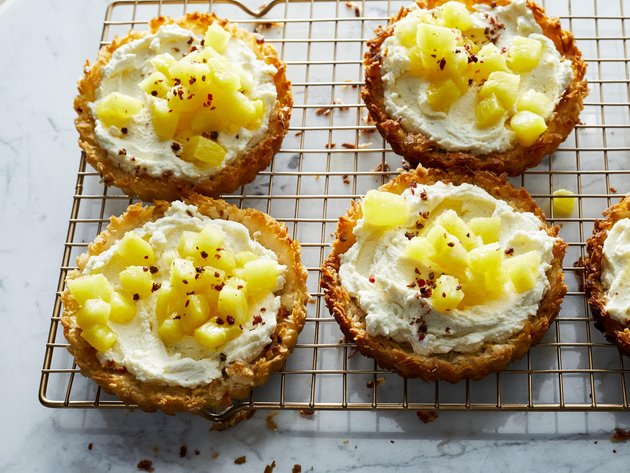 Coconut Tartlets with Poached Pineapple and Mascarpone Cream