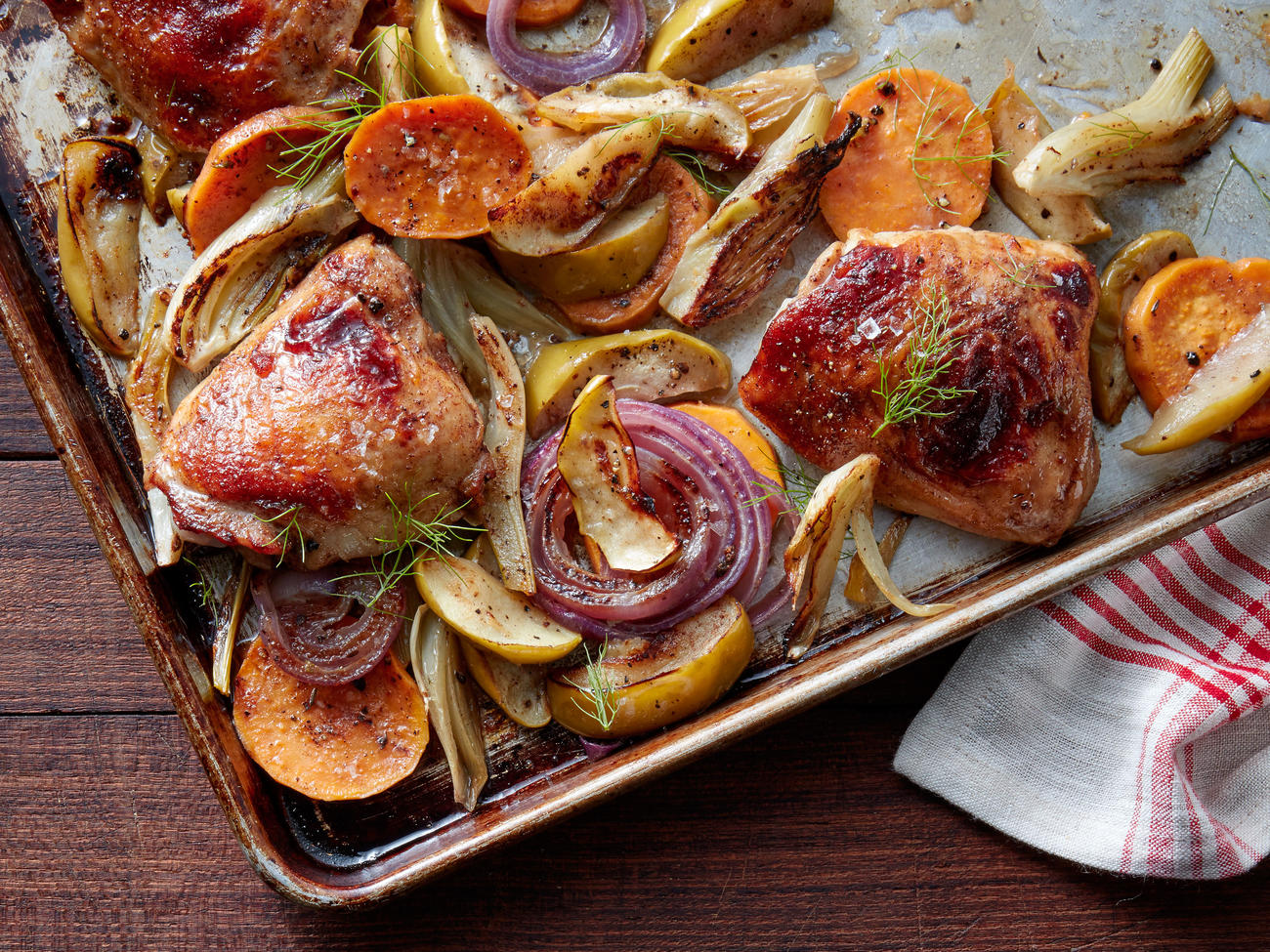 Five Spice Chicken Thighs with Apples and Sweet Potatoes Recipe
