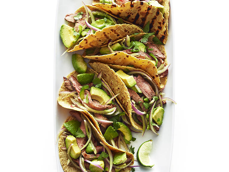 Flank Steak Tacos with Avocado & Red Onion Salad Recipe Sunset Magazine