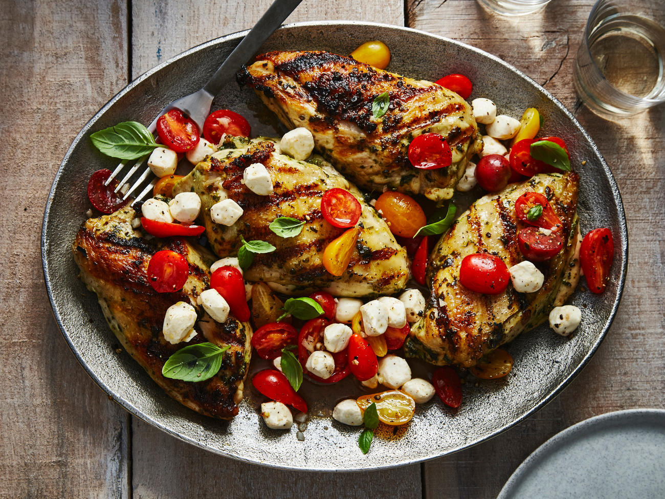 image of Garlic-Basil Grilled Chicken With Caprese Salsa recipe by Sunset
