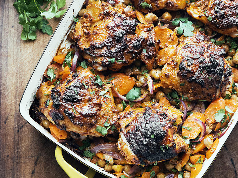 HarissaRoasted Chicken with Chickpeas Recipe Sunset Magazine