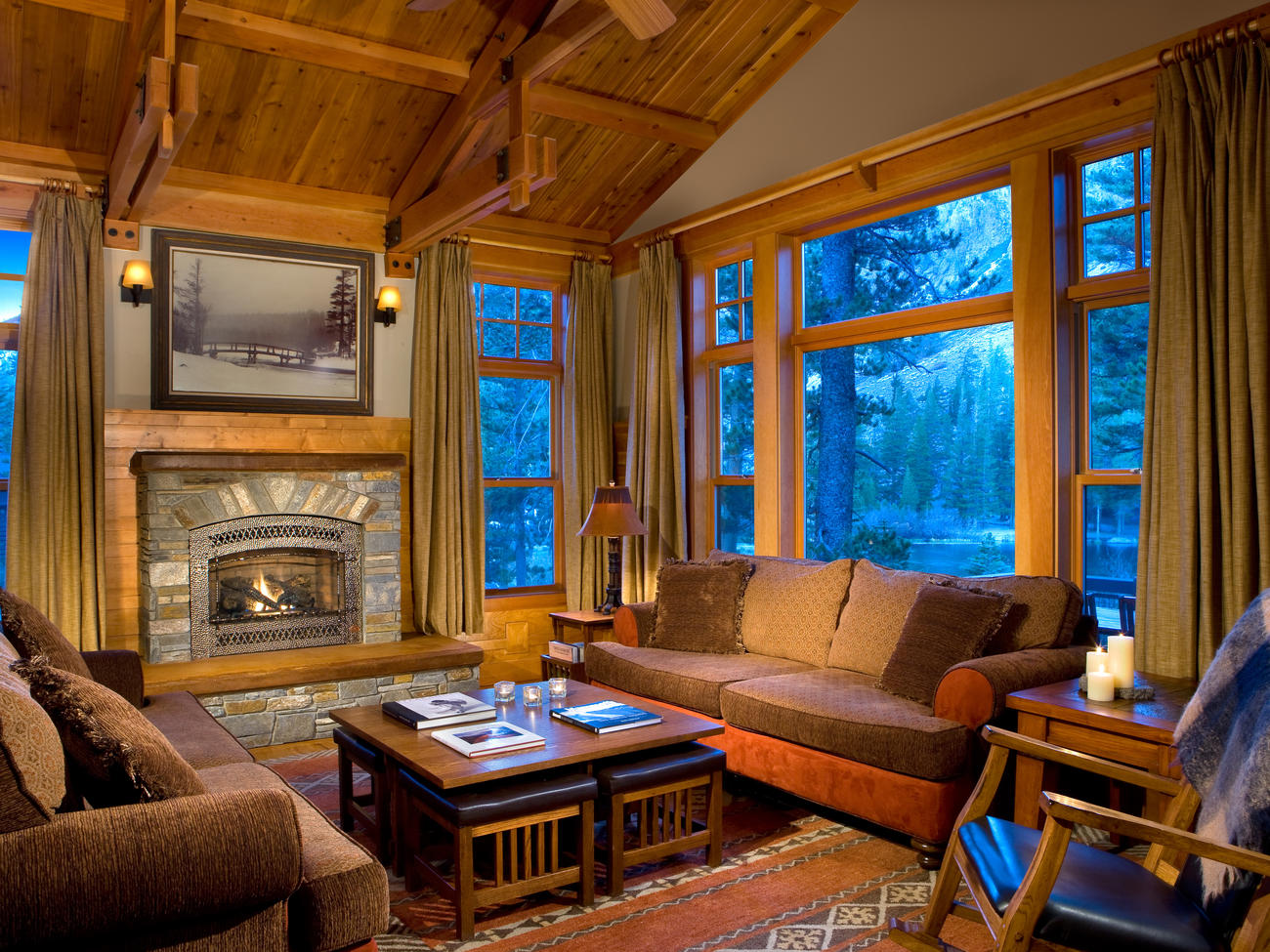 Inside the cozy cabins at Tamarack Lodge