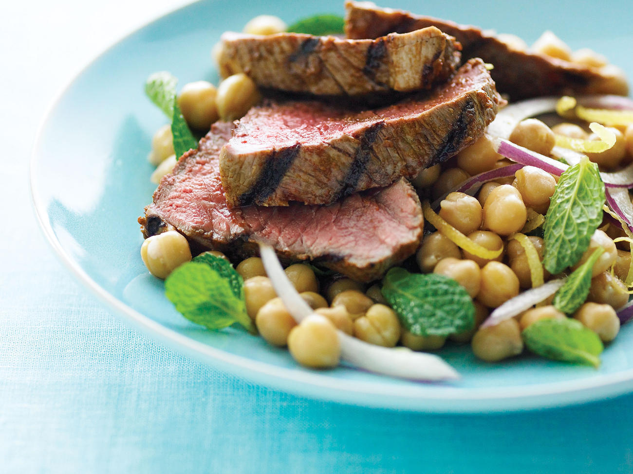 Harissa Lamb with Lemon Mint Chickpea Salad Recipe Sunset Magazine