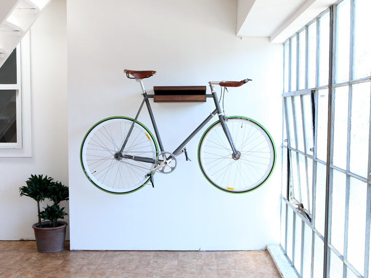 Stylish storage idea for a bike in an apartment