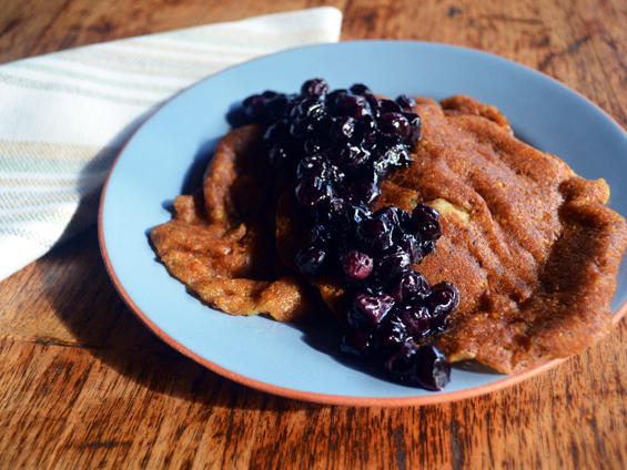 Vegan Gluten-Free Pancakes with Maple Blueberry Compote from Huckleberry