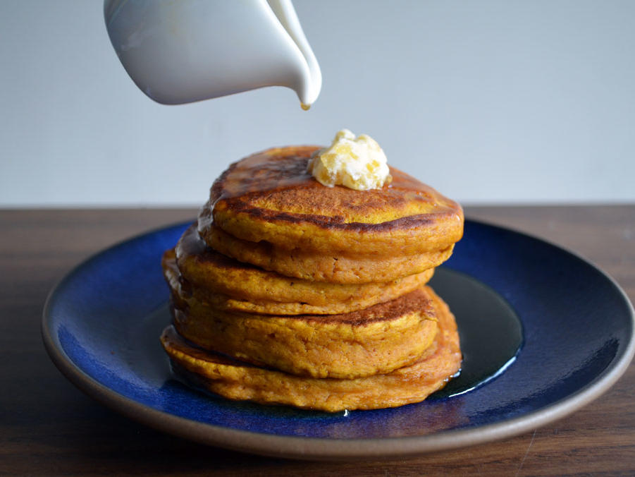 Fluffy pumpkin pancakes with ginger butter