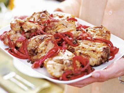 Grilled Chicken Thighs with Sweet Onions & Peppers Recipe – Sunset Magazine