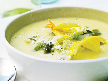 Corn Soup with Roasted Poblanos &amp; Zucchini Blossoms Recipe – Sunset Magazine
