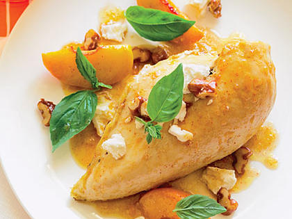 Rotisserie Chicken with Peaches, Walnuts, & Basil Recipe – Sunset Magazine