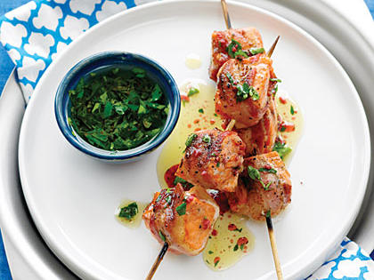 Pancetta Salmon Kebabs with Parsley Vinaigrette Recipe – Sunset Magazine