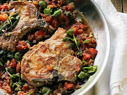Pork Chops &amp; Golden Purslane &amp; Fresh Tomato Sauce Recipe – Sunset Magazine
