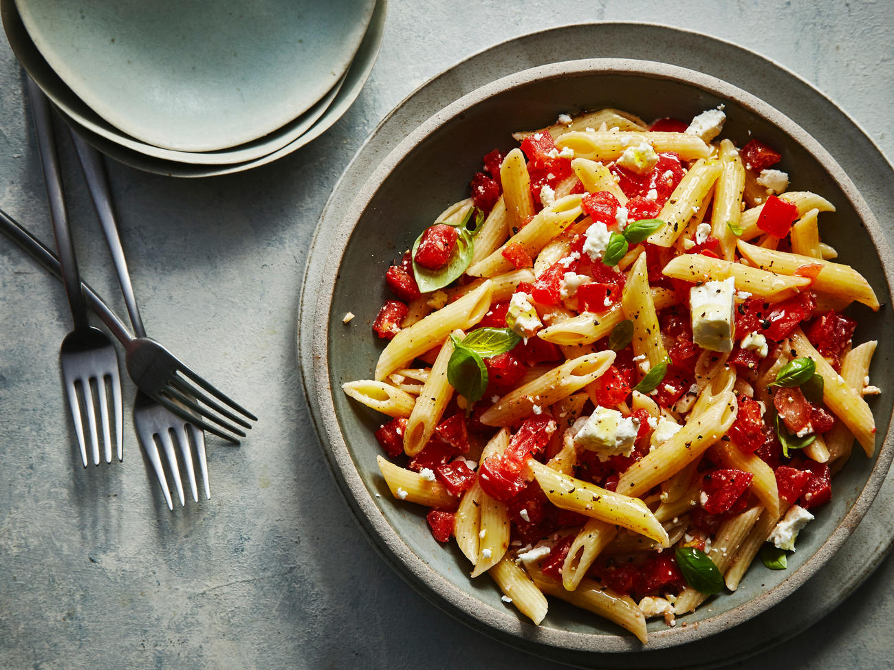 Pasta with Basil, Tomatoes, and Feta Recipe Sunset Magazine