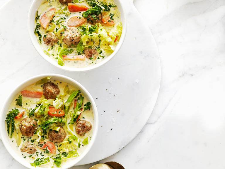 image of Savoy Cabbage Soup With Tiny Meatballs recipe by Sunset