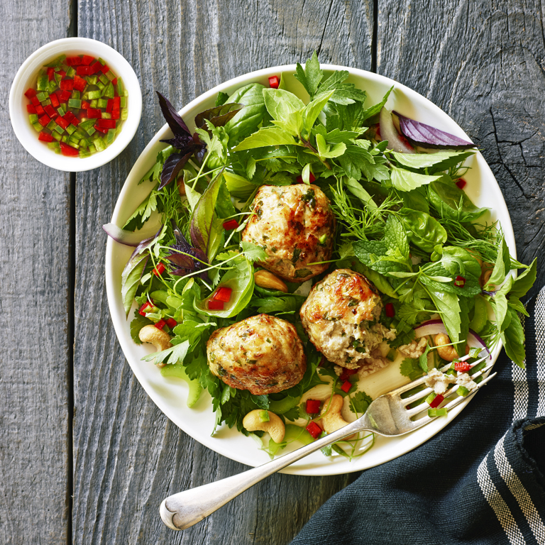su-Turkey Meatballs with Herb Salad Image