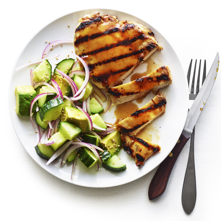 su-Yakitori Chicken Paillard with Cucumber Avocado Salad Image