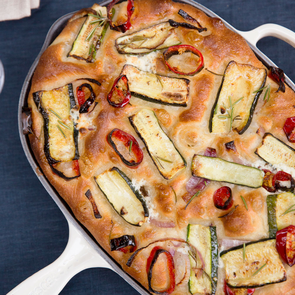 su-Zucchini, Red Onion, and Ricotta Focaccia Image