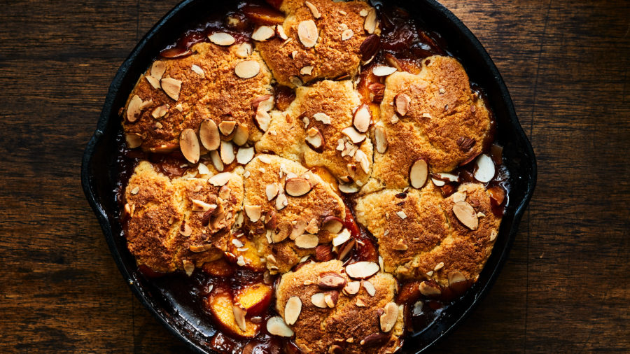 Peach and Bourbon Cobbler with Almond Spoon Cake