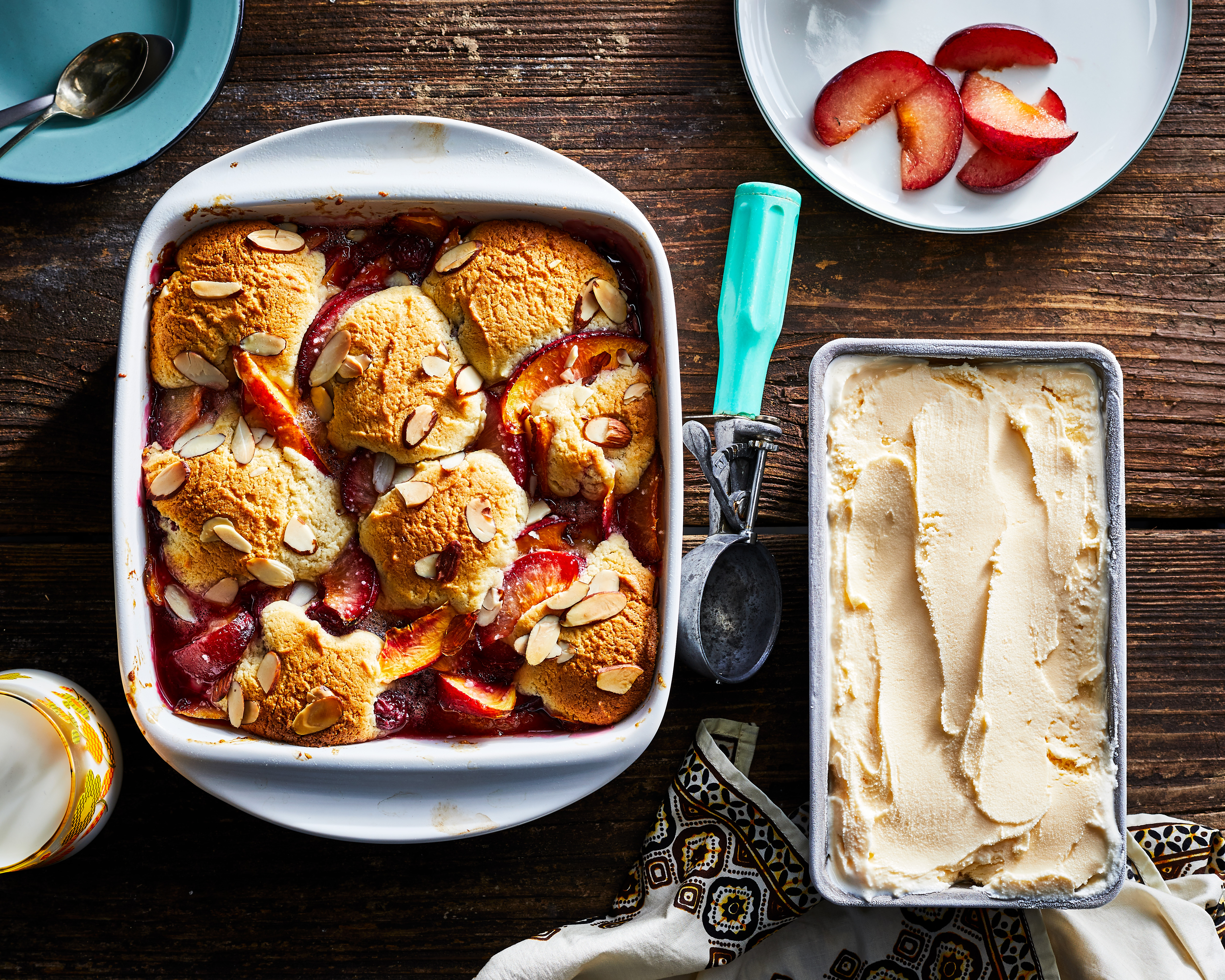 Stone Fruit Cobbler with Almond Spoon Cake