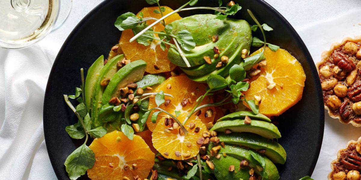 Avocado Fan Salad with Oranges and Pistachios