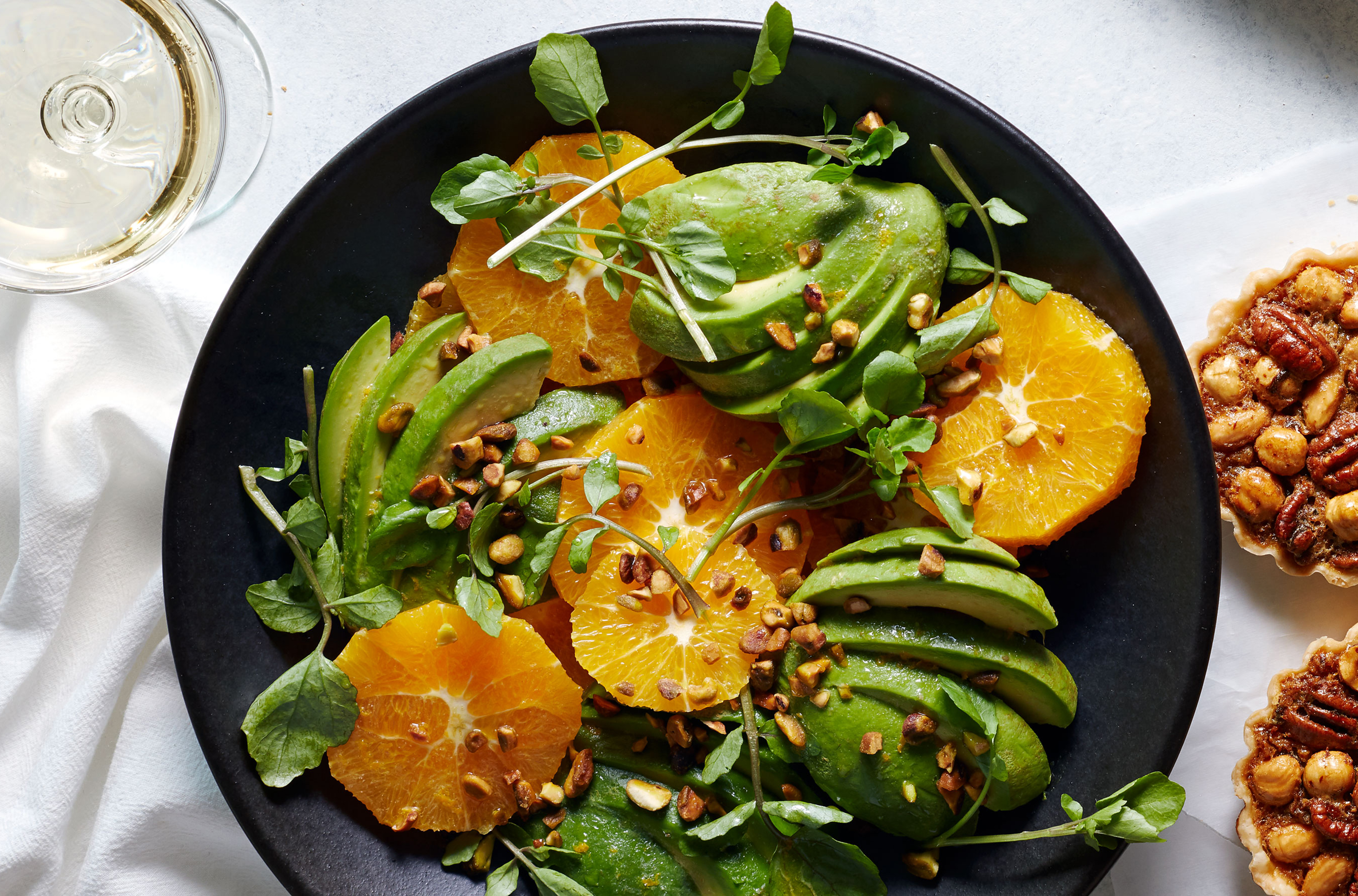 Avocado Fan Salad with Oranges and Pistachios