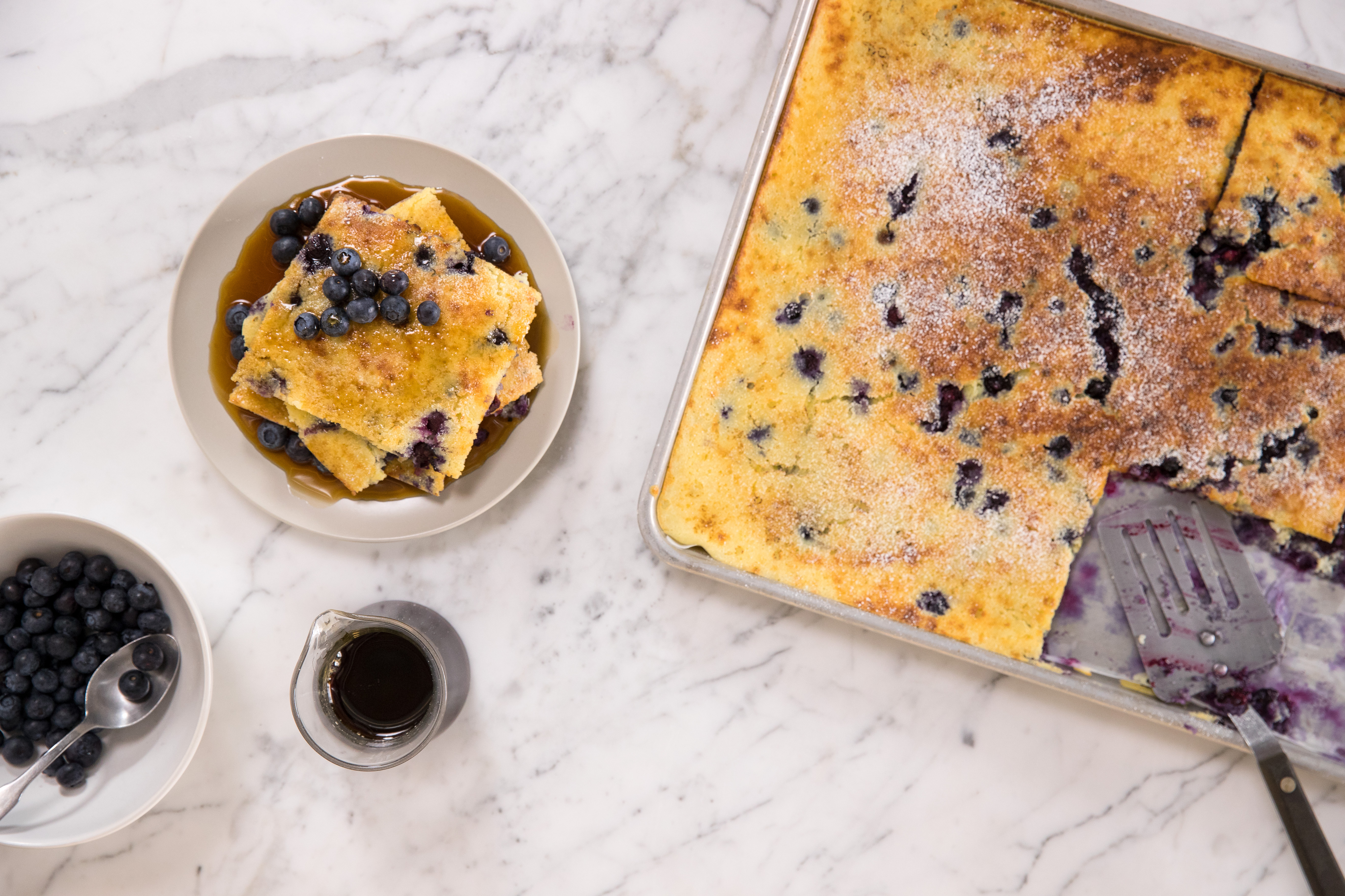 Lemon and Blueberry Sheet Pan Pancakes