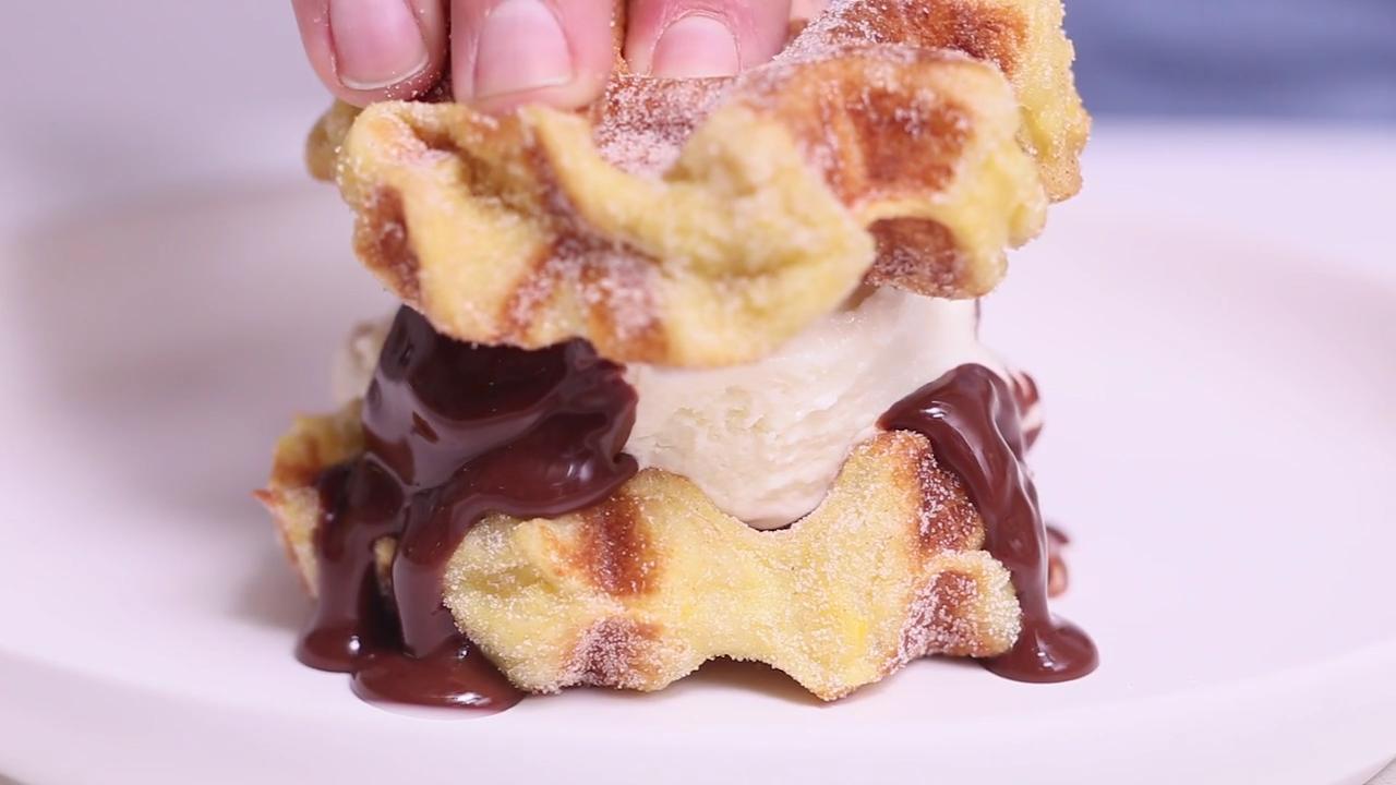 How to Make Churro Waffle Ice Cream Sandwiches