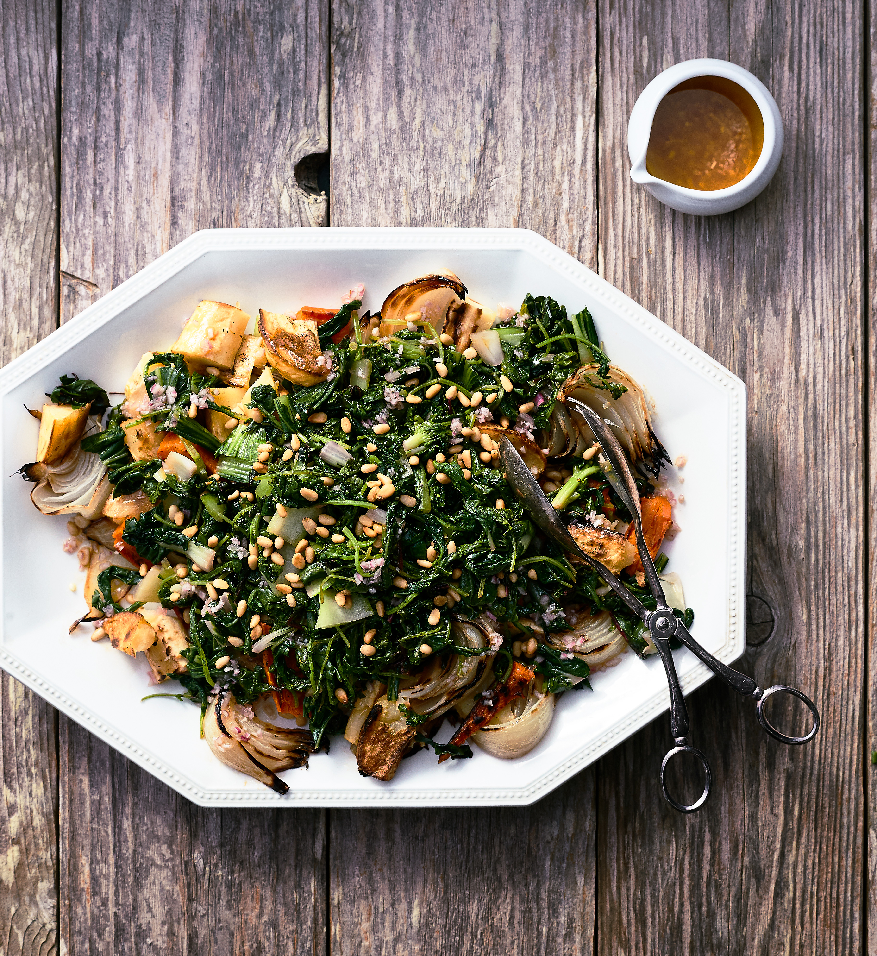 Roasted Vegetables with Wilted Greens