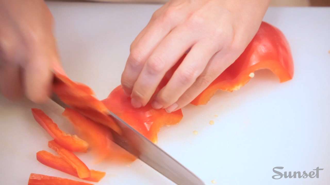 The fastest way to julienne a bell pepper